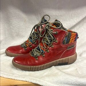 Josef Seibel Red Leather Hiking Boots